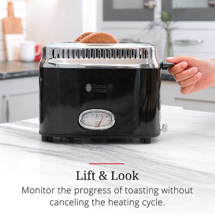 Retro Style 2 Slice Toaster Black Stainless Steel Russell Hobbs